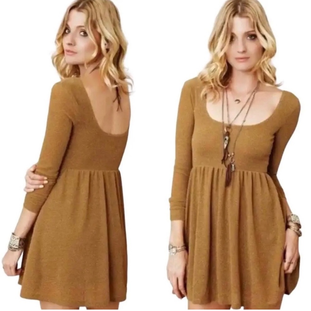 Free People sparkly gold  Long Sleeve Mini Dress